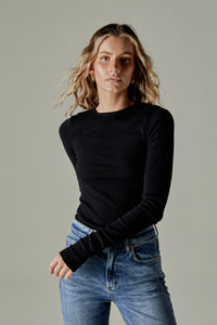 ÉTERNE LONG SLEEVE FITTED TOP IN BLACK